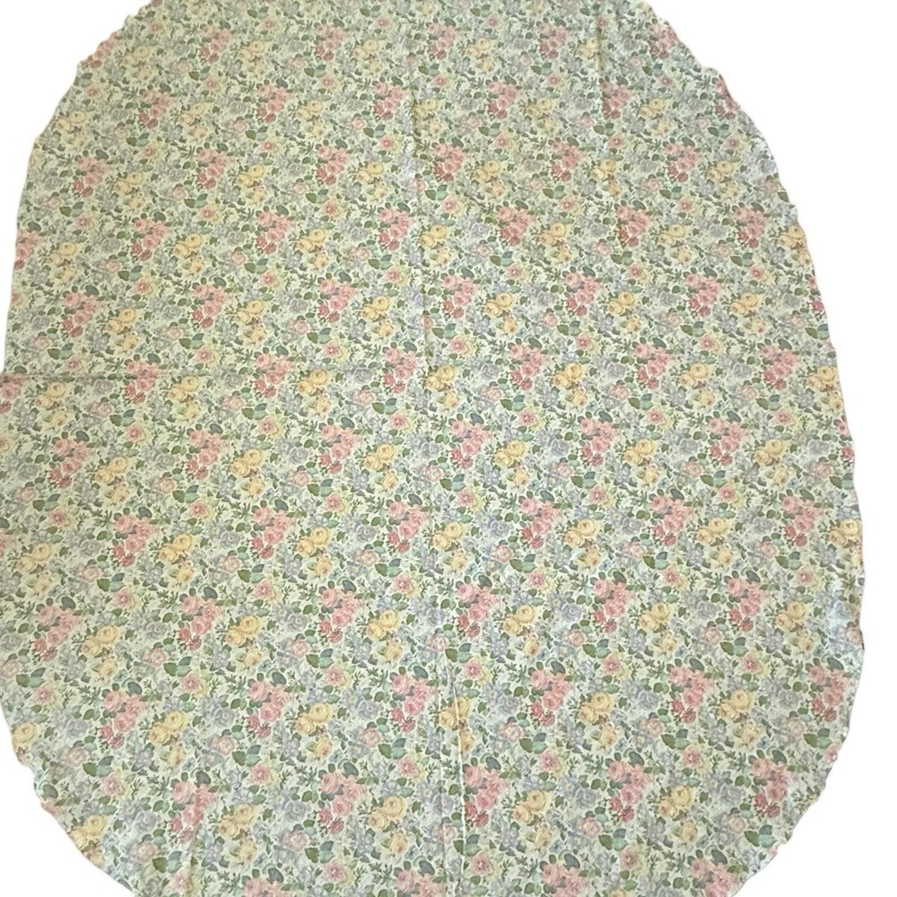 Vintage Laura Ashley Oval Tablecloth Cottagecore Floral Rose Chintz 76 x 56